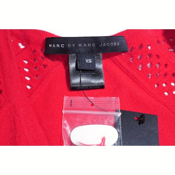 NEW! Marc Jacobs Wool Blend Cardigan Sweater Red Knit V-Neck - Picture 8 of 10